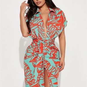 Fashion Nova Vibrant Coral and Aqua Cover-Up